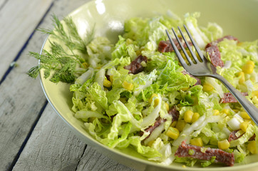 salad with fresh cabbage and corn