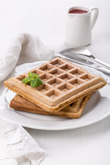 Belgian waffles on a white plate
