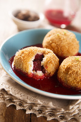 Cottage cheese dumplings with cherry filling