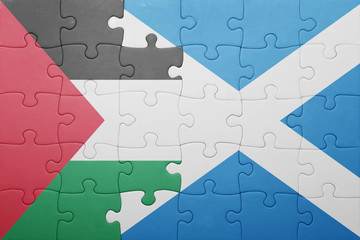 puzzle with the national flag of palestine and scotland
