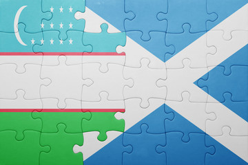 puzzle with the national flag of uzbekistan and scotland