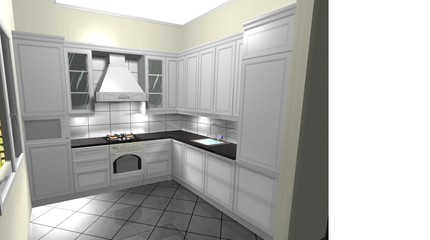 kitchen in a classic style, interior design 3D rendering