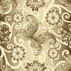 Seamless silvery floral pattern