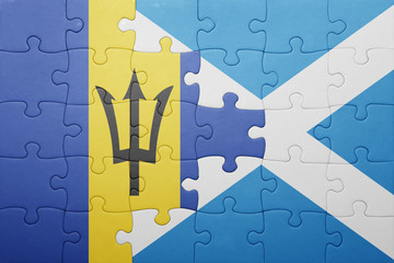 puzzle with the national flag of barbados and scotland