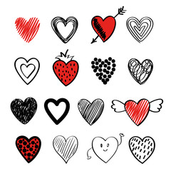 Set of doodle hearts. Cute sketch icons.
