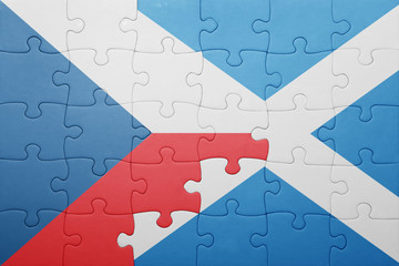 puzzle with the national flag of  czech republic and scotland
