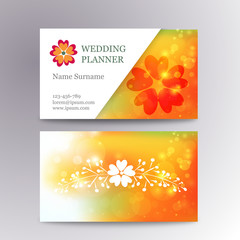 Vector blurred business card template with logo flower. Suitable for wedding planners