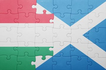 puzzle with the national flag of hungary and scotland
