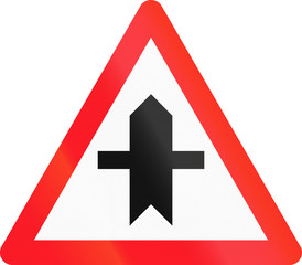 Road sign used in Switzerland - Crossroad with a non-priority road