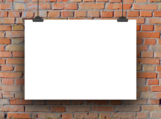 Close-up of one poster horizontal picture frame on brick wall background