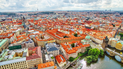 Fototapeta na wymiar Area Old Town of Prague, over center of the city. Czech Republic