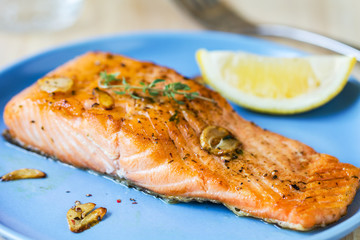 Grilled Salmon with garlic and herb
