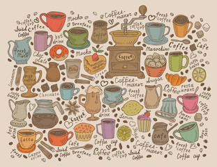 Hand drawn vector doodle set coffee