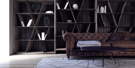 Fototapeta na wymiar Modern interior design of living room (3d Render)