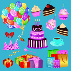 Birthday party icon collection. Elements for design. Vector illustration