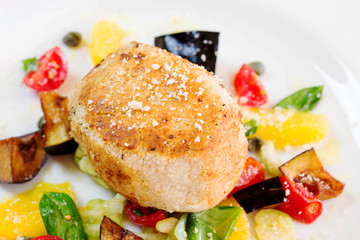 crusted swordfish fillet with steamed vegetables