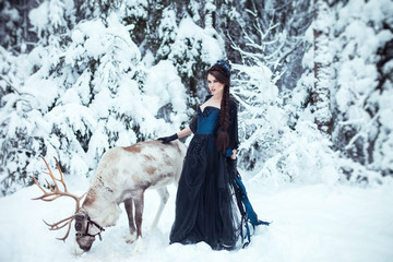 Fototapeta na wymiar Snow Queen Frozen with deer