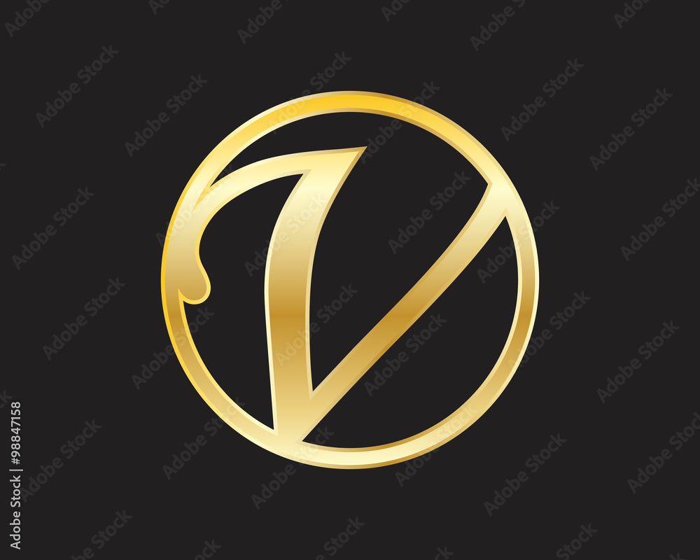 Wall mural V Circle Gold initial letter Logo