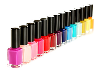 Bottles of nail polish isolated on a white