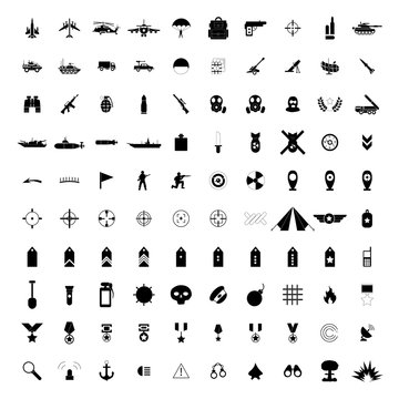 100 military simple black icons