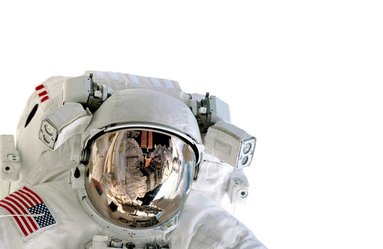 Astronaut helmet isolated on white background spaceman outer space suit. Elements of this image furnished by NASA.