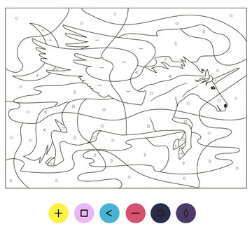 Coloring flying unicorn pegasus puzzle