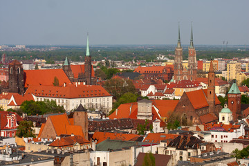 Fototapeta na wymiar Aerial view to the architecture of Wroclaw.