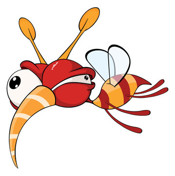 Cartoon illustration of a red fly insect