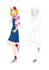 Girl Denim Fashion Caucasian No.4 Vector Illustration