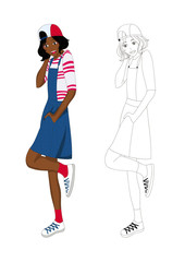 Girl Denim Fashion African No.4 Vector Illustration