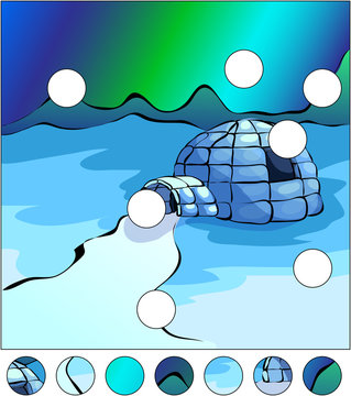 Igloo and northern lights in the sky. complete the puzzle and fi