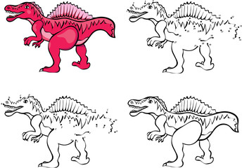 Cartoon Spinosaurus. Vector illustration. Coloring and dot to do