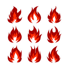 Set of fire symbols, vector illustration.