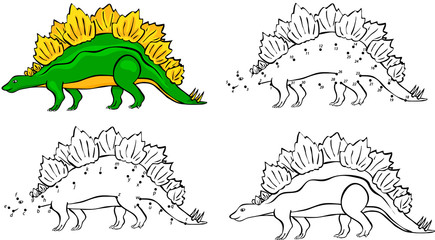 Cartoon Stegosaurus. Vector illustration. Coloring and dot to do