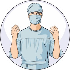 Surgeon ready for surgery Colour Illustration 
