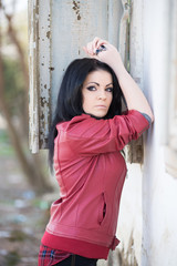 Fototapeta premium Young beautiful girl on a walk in the country