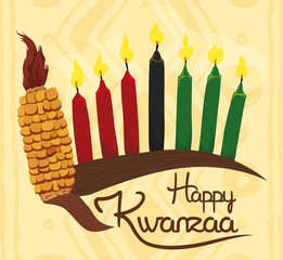 Traditional Kwanzaa Elements in Tribal Background, Vector Illustation