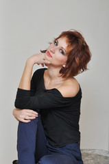 cute young girl on the shooting in the studio