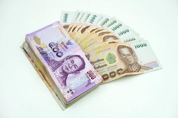 Obraz na płótnie Canvas Pile of Thai money on white