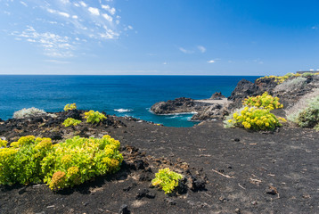Atlantic volcanic black coast in la Palma in funecaliente Canary Islands