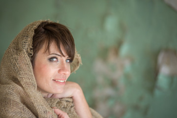 Young cute girl on walk in park