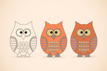 Vector set of three funny owls