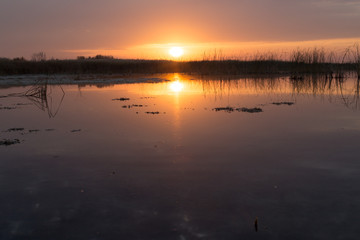 beautiful sunrise of the sun on the lake