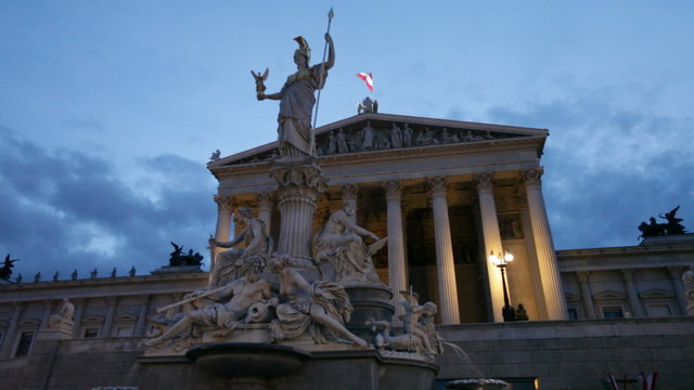 The Parliament building in Vienna, Austria at night