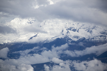 Fototapeta na wymiar Snow covered mountain peak in the Cordillera Blanca, Peru