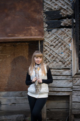 Young cute girl on walk in park