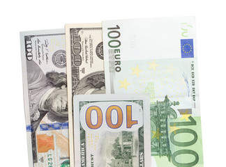Fototapeta na wymiar Euro and dollar on a white background