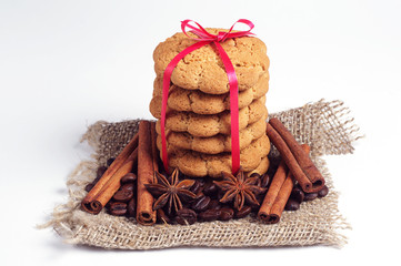 Oatmeal cookies and coffee beans