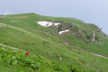 Fototapeta na wymiar Tourist trip in the mountains of North-West Caucasus