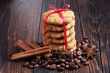 Oatmeal cookies and coffee beans